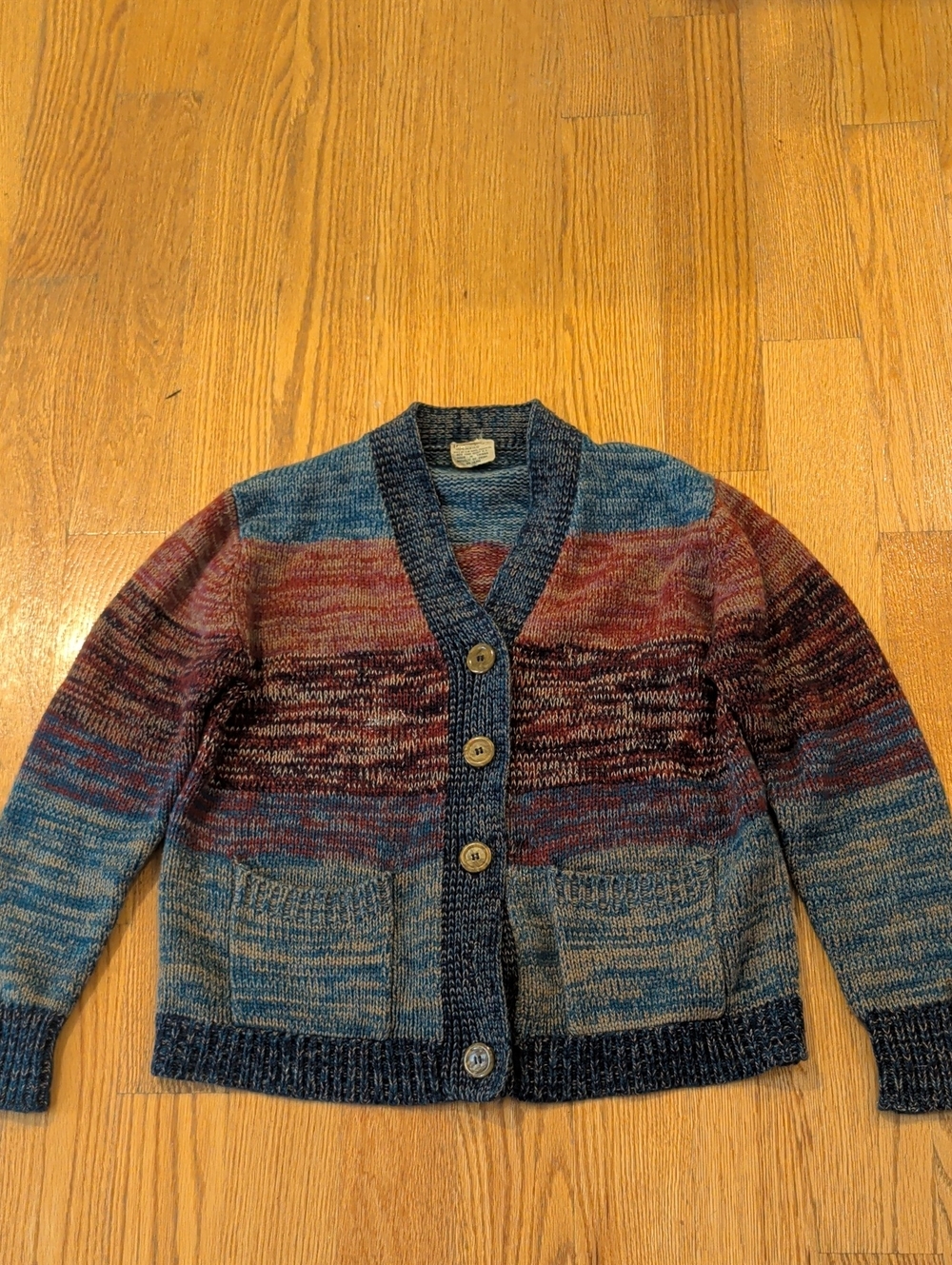 Vintage Multicolor Blue & Red Knit Cardigan Sweater Woolworths